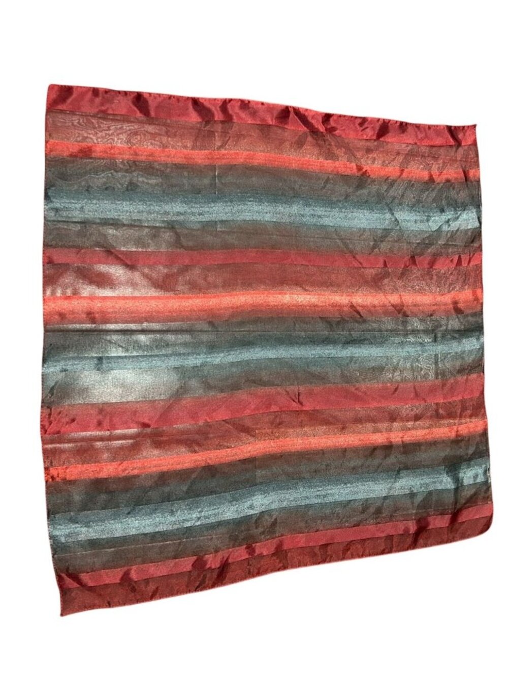 Red Gray Striped Square Sheer Fabric Scarf 22x22 Minimalist Clean Girl